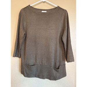 J. Jill Ponte Knit 3/4 Sleeve Pullover Top Pockets Womens Small Black Gold